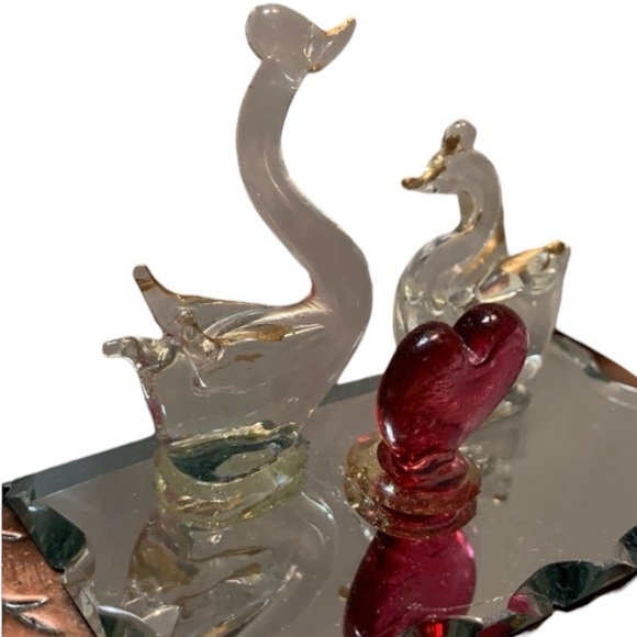 Vintage Glass swans on mirror. Valentine - Picture 1 of 10